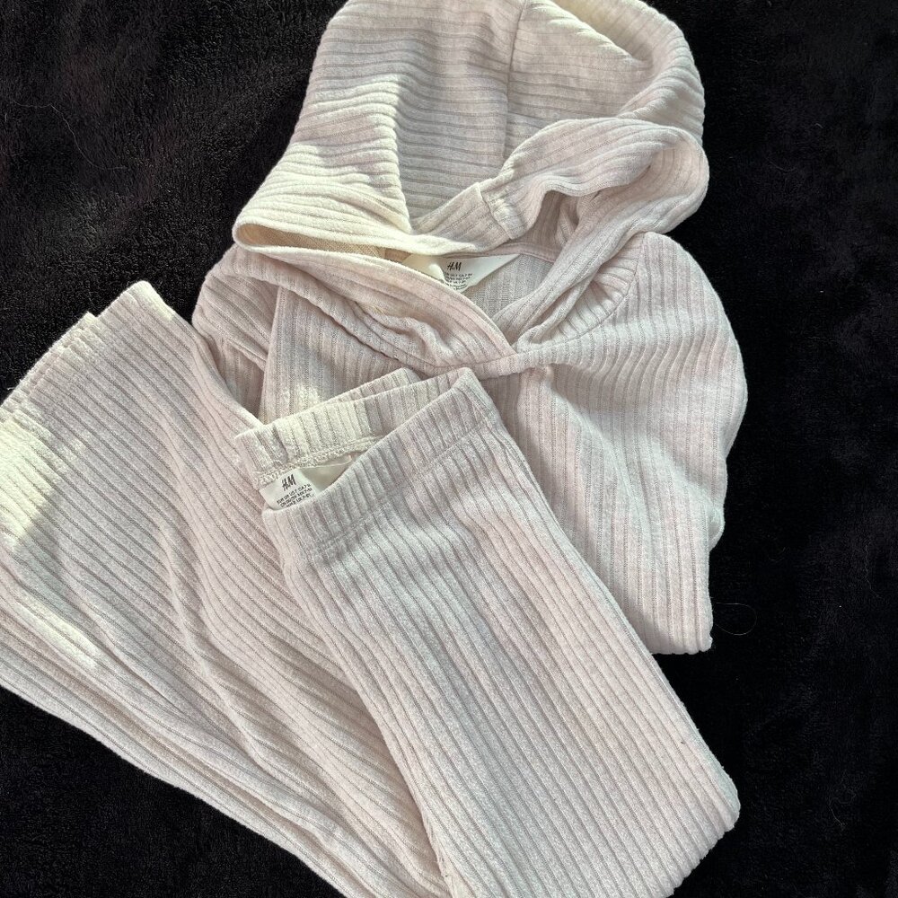 H&M girls loungewear neutral matching set - cozy hoodie and pant